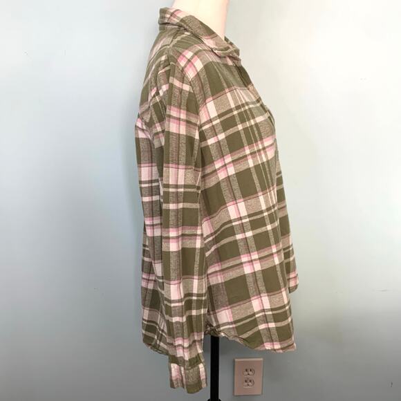 GAP Boyfriend Green Plaid Flannel Button Down Size Large - Picture 5 of 7